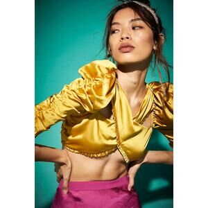 New Free People FOR LOVE AND LEMONS Alia Cross Front Crop Top $153 SMALL Gold